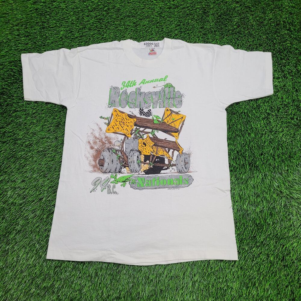Vintage 1994 Rocksville Racing Car Shirt M/L 20x28 White USA